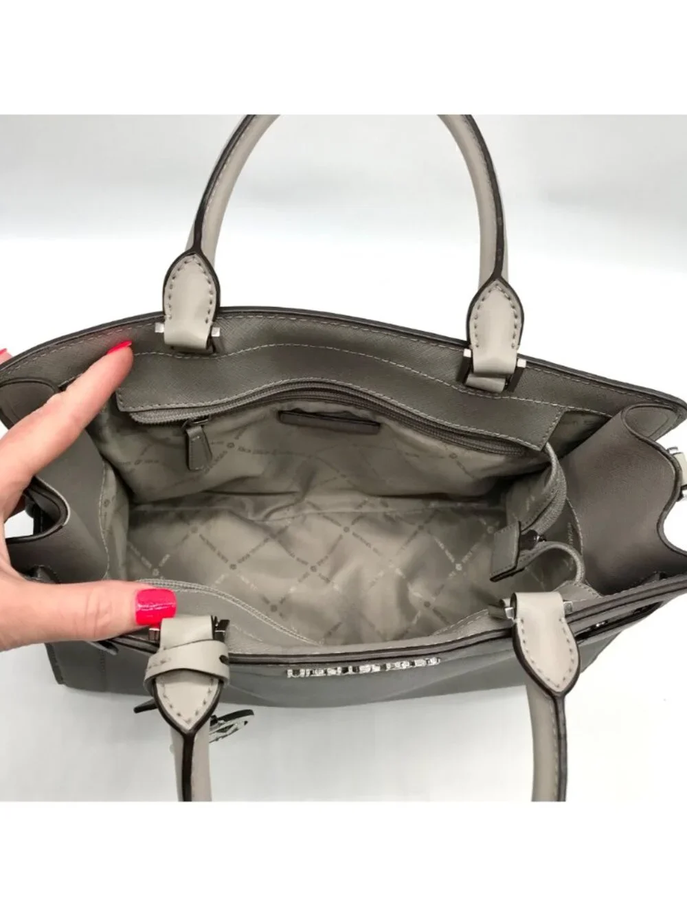 Michael Kors Gray Saffiano Leather Medium Rayne Convertible Satchel
